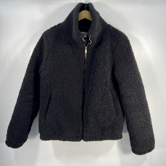 Avec Les Filles Black Fleece Teddy Sherpa Full‎ Zip Jacket Pockets Womens Small - Picture 1 of 13